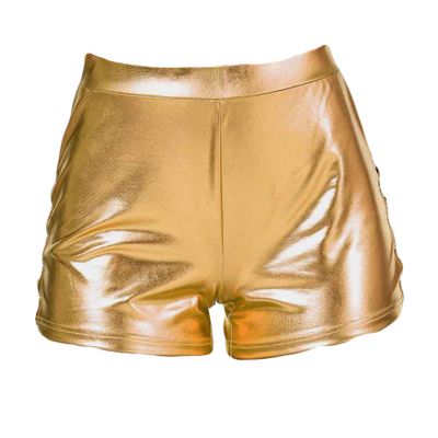 Andongnywell Women's Shiny Metallic Booty Shorts Hot Pants Dance Bottoms Patent Leather Short Trousers (Golden,Medium)