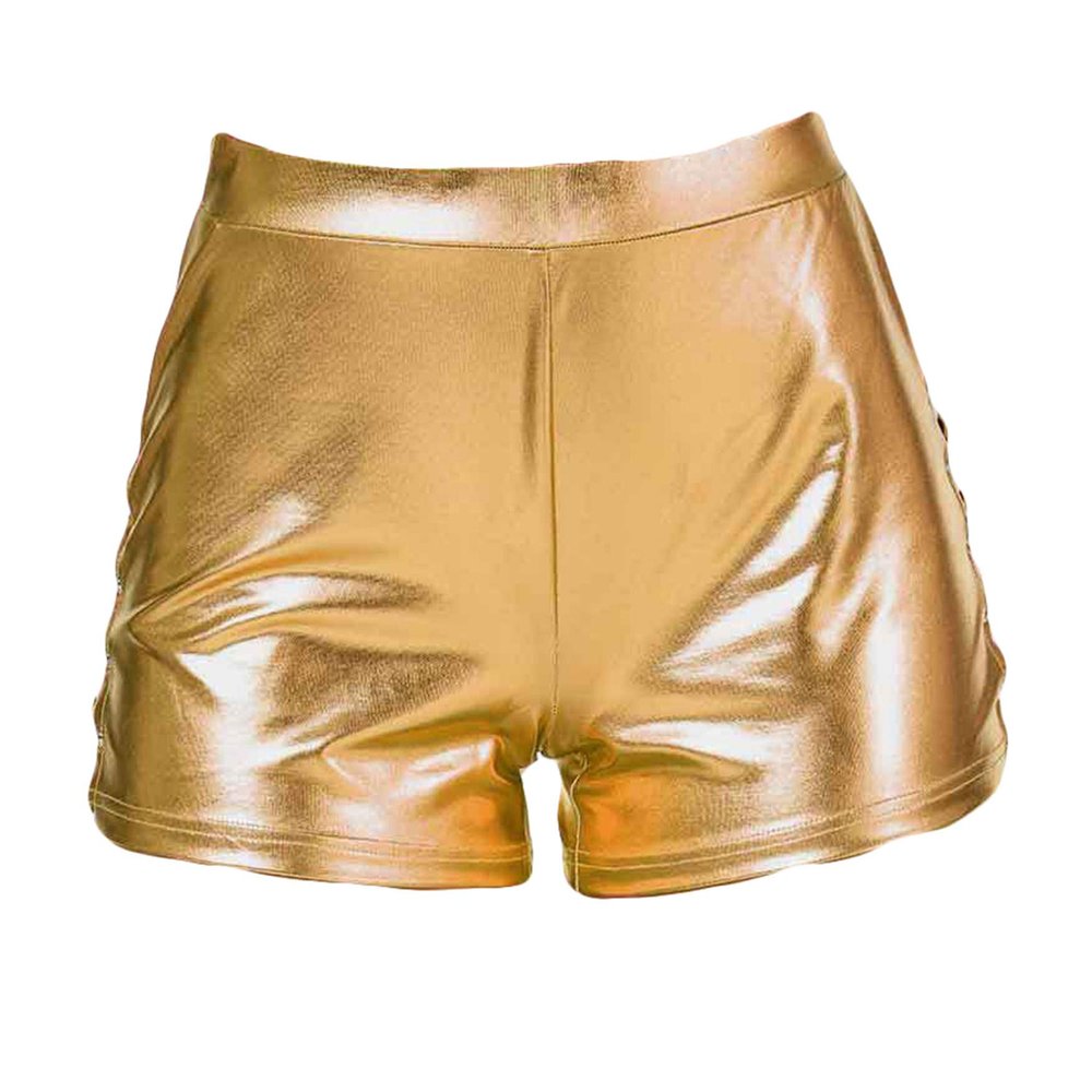 Andongnywell Women's Shiny Metallic Booty Shorts Hot Pants Dance Bottoms Patent Leather Short Trousers (Golden,Medium)