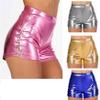 Andongnywell Women's Shiny Metallic Booty Shorts Hot Pants Dance Bottoms Patent Leather Short Trousers (Golden,Medium) view 4