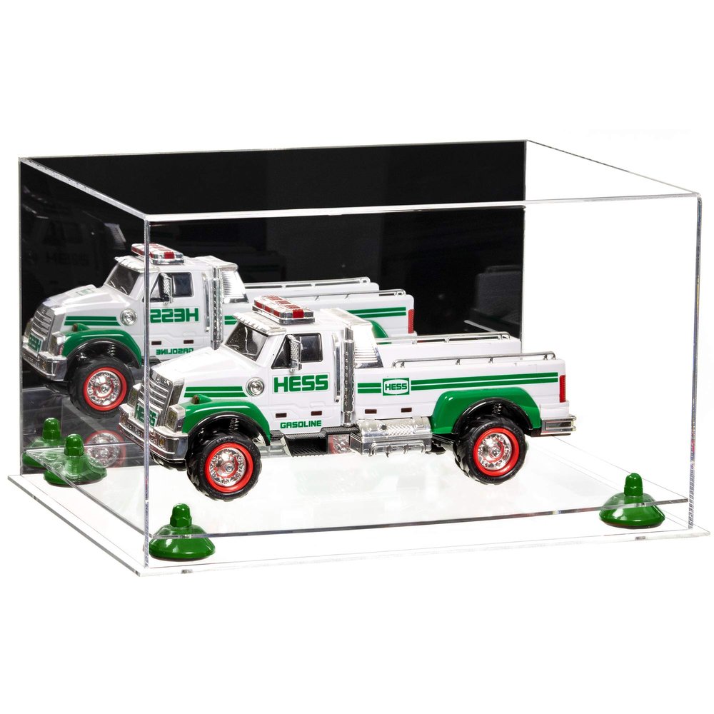 Better Display Cases Acrylic Versatile Display Case - Large Rectangle Box with Mirror Case, Clear Base and Green Risers 15.25" x 12" x 9" (A082, V13)
