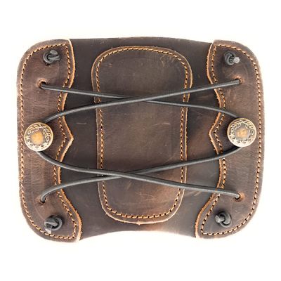SAS Leather Traditional Arm Guard with Stretch Cord and Button Hook Armguard for Archery Bow Range Longbow Recurve Bow (Medium-6.25"x5.5")