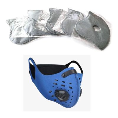 NineFit Basics iFightCV Neoprene Sport Mask with Dual Air Valves, Earloops and Replaceable Filter (Blue + 5 TN95 Filters)