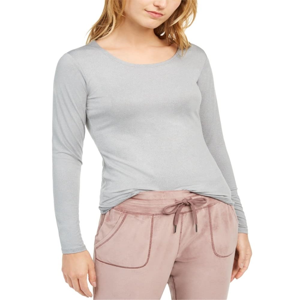 32 Degrees Heat Womens Scoop Neck Warm T-Shirt Heather Sleet S