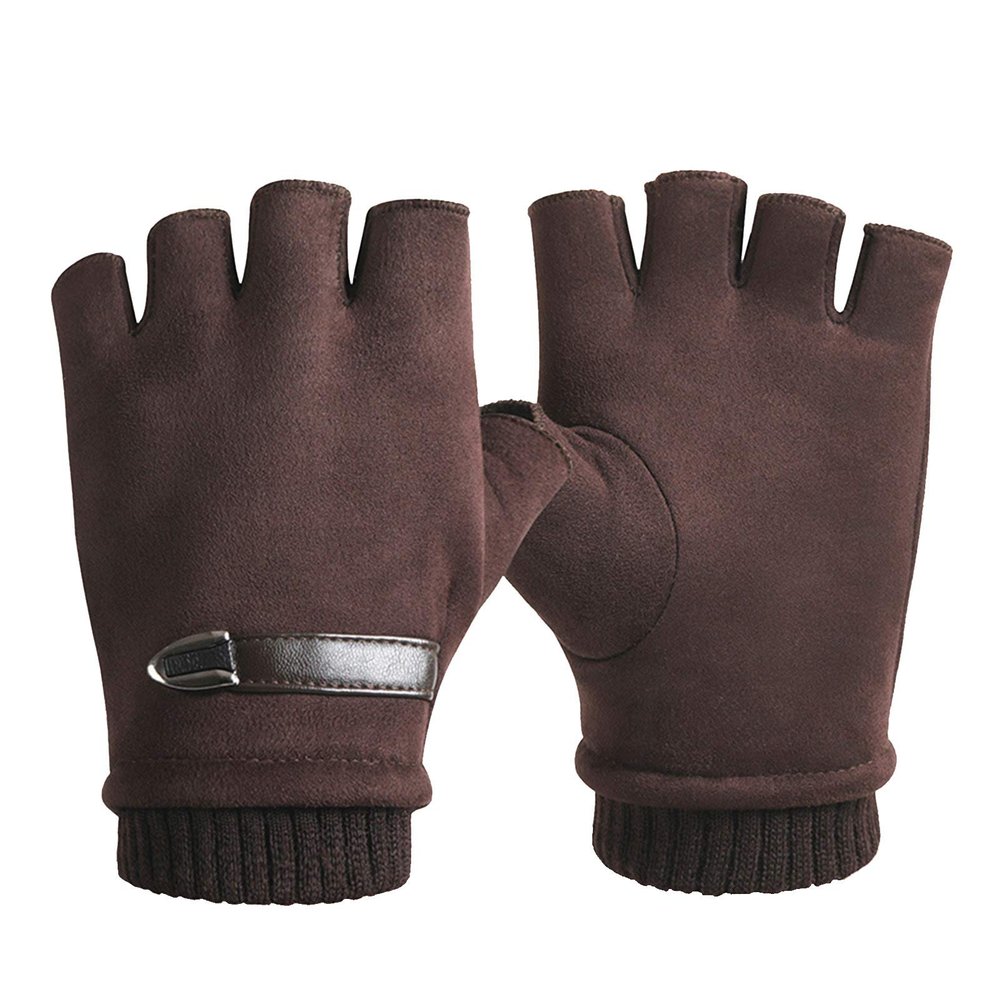 FUFU Gloves Half Finger Gloves Stretchy Winter Magic Gloves Knitted Fingerless Gloves for Men and Women (Color : Brown)