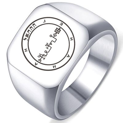 Dacai Engraved 72 Angels Symbol Hahahel Magick Power Silver Stainless Steel Men's Womens Sigil Protect Ring