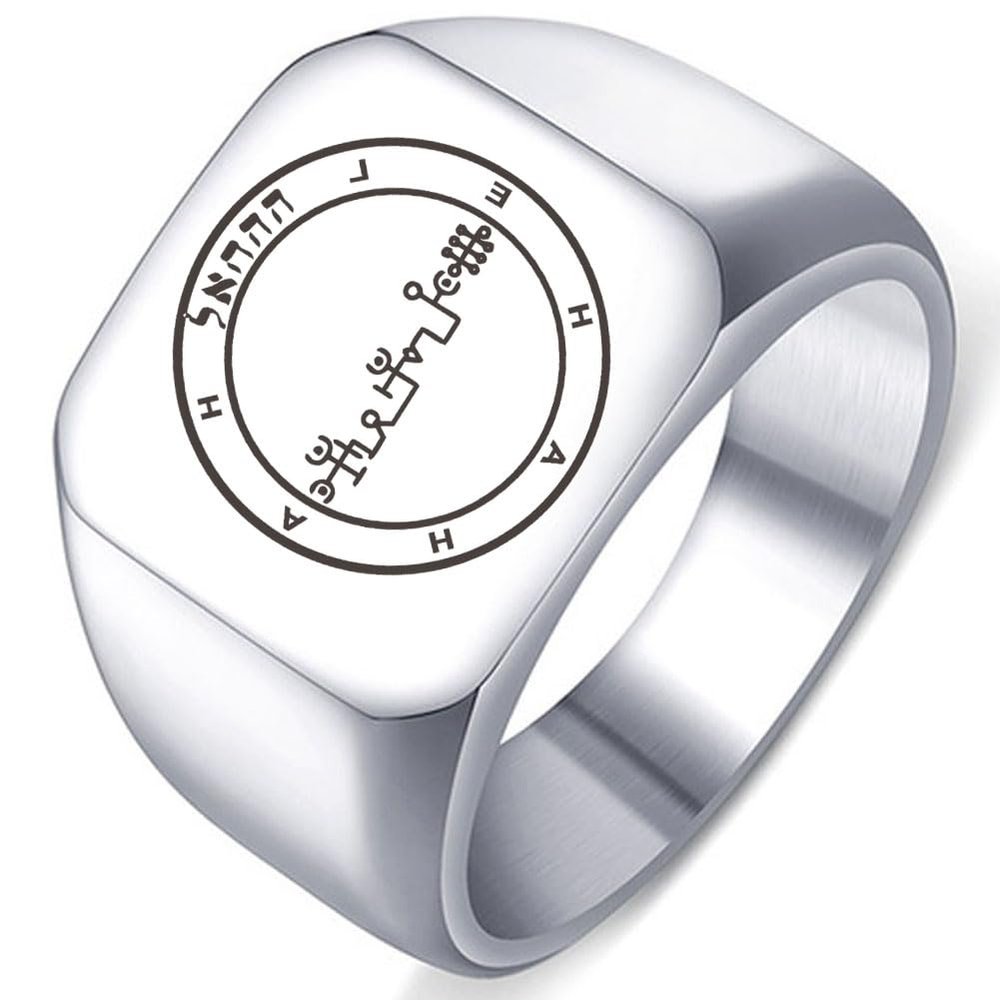 Dacai Engraved 72 Angels Symbol Hahahel Magick Power Silver Stainless Steel Men's Womens Sigil Protect Ring