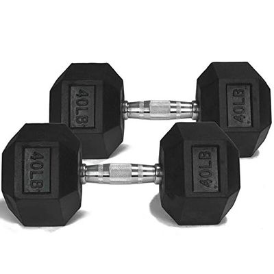 Pair of True Fitness Rubber Hex Dumbbells (85)