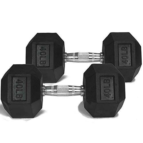 Pair of True Fitness Rubber Hex Dumbbells (85)