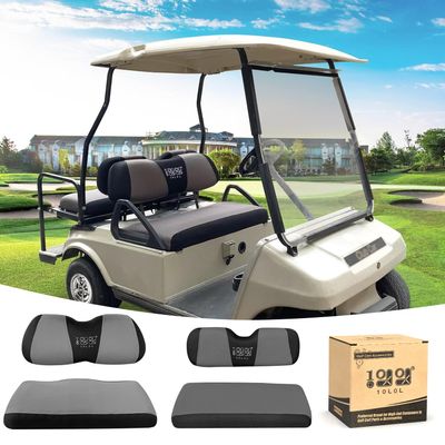 10L0L Golf Cart Front Rear Seat Cover Set for EZGO TXT RXV & Club Car DS 2000-up(Flat Backrest), Made of 3D Air Mesh Polyester Fabric Breathable Washable, Grey