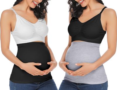 Rheane Pregnancy Belly Support Band Maternity Belly Band Maternity Jeans Extender (Black+Grey 2)