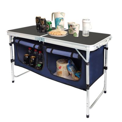 CampLand Outdoor Folding CampingTable with Aluminum Lightweight Height Adjustable with Storage Organizer Picnic Table for BBQ, Party, Camping (Black)