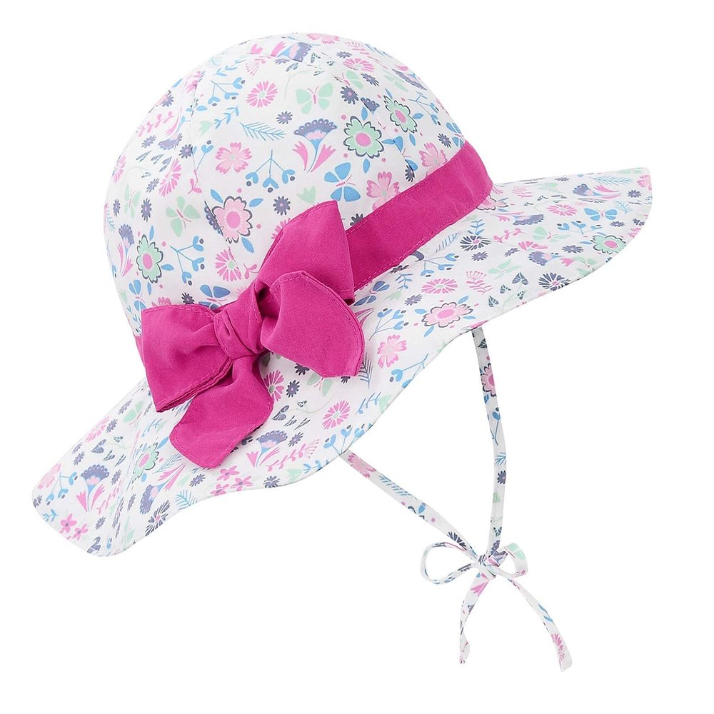 Rose Red Bow Baby Bonnet Sun Hats for Girls - UPF 50+ Outdoor Caps 2-4 Years