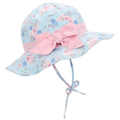 Baby Bonnet Sun Hats for Girls - UPF 50+ Powder Blue Bow Outdoor Caps 4-8 Years