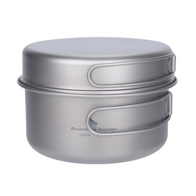 usharedo Portable Mug Titanium Pot Pan Set with Folding Handles Camping Hiking Outdoor Cup Tableware ti2042c