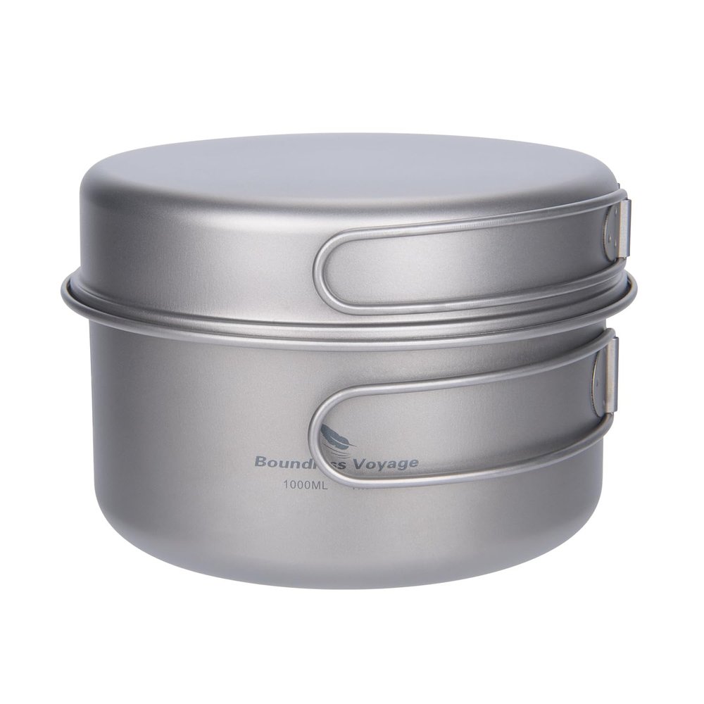 usharedo Portable Mug Titanium Pot Pan Set with Folding Handles Camping Hiking Outdoor Cup Tableware ti2042c