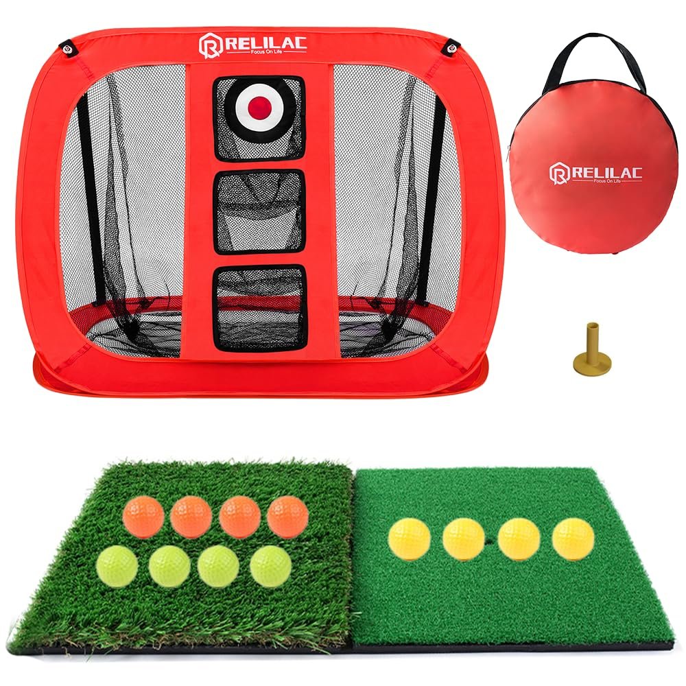 RELILAC Pop-Up Golf Chipping Net Set - Indoor/Outdoor Golfing Target Accessories Kit for Backyard Accuracy and Swing Practice - Gifts for Men, Dad, Husband, Women, Kid, Golfers