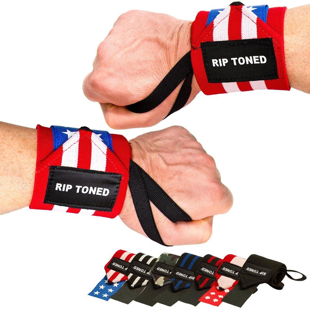 Rip Toned Wrist Wraps for Weightlifting USPA & USAPL Approved 18" Wrist Straps for Powerlifting Adjustable, Durable Gym Wraps with Thumb Loop Quality Support for Men & Women USA Flag Flex