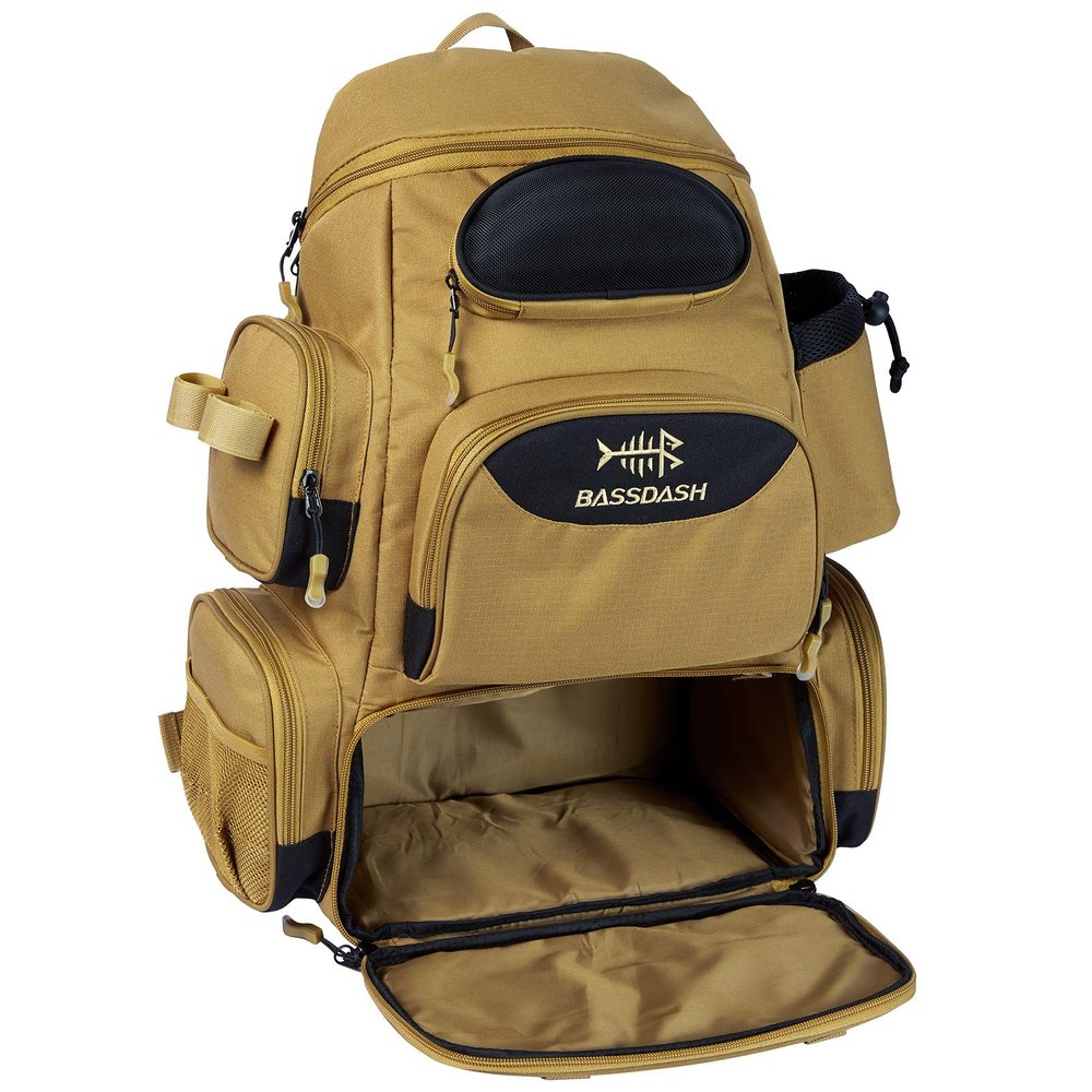 BASSDASH Fishing Tackle Backpack Water Resistant Tactical Bag Soft Tackle Box with Rod Holder and Protective Rain Cover