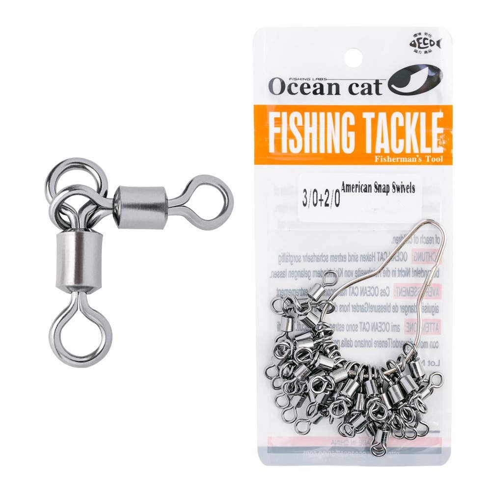10/20/30/40/100 Pcs American Snap Swivel 2 Connected Connector High Strength 100% Stainless Steel Solid Welded Rings Barrel Swivels Saltwater Fishing Size 4/0,3/0,2/0,1/0,1# (4/0+3/0, 50 pcs)