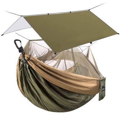 Sunyear Double Camping Hammock with Net & Sunyear Hammock Rain Fly Tent Tarp Provides Effective Protection Against Rain