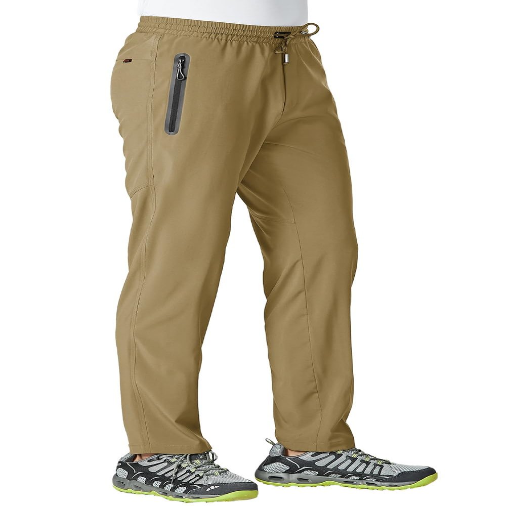 BGOWATU Men's Sweatpants with Zip Pockets Lightweight Quick Dry Athletic Workout Joggers Elastic Waist Hiking Travel Pants A2 Khaki S