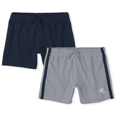 The Children's Place Baby Boys' and Toddler Athletic Pull On Shorts, Navy/Gray 2-Pack, 12-18 Months