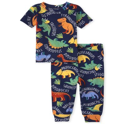 The Children's Place,Baby and Toddler Boys Dino Snug Fit Cotton Pajamas,Thunder Blue,3-6MONTHS