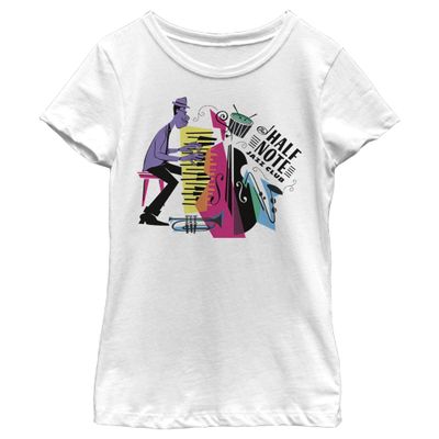 Disney Girl's Half Note Jazz Club Badge T-Shirt, White, X-Small