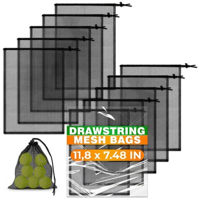 10 PCs Small Net Bag 11.8x7.48" Nylon Mesh Bags With Drawstring Lightweight, Breathable, Reusable Storage for Travel, Gym, Swimwear, Laundry, Sports, Beach Gear, Camping & Daily Organization