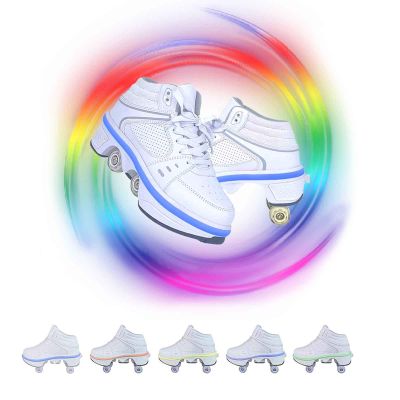 MLyzhe Deformation Roller Shoes Male and Female Skating Shoes Adult Children's Automatic Walking Shoes Invisible Pulley Shoes Skates with Double-Row Deform Wheel