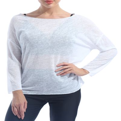 YEAHDOR Women's Long Sleeve See Through Mesh Dance Top Yoga Workout Active Shirt Sheer Dance Cover Up White OneSize