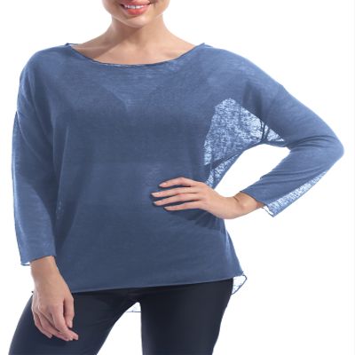YEAHDOR Women's Long Sleeve See Through Mesh Dance Top Yoga Workout Active Shirt Sheer Dance Cover Up Dusty Blue OneSize