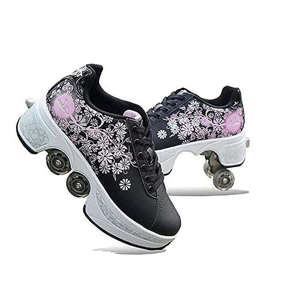 CHSSIH Roller Skates for Women,Shoes with Wheels for Girls Roller skatesfor Girls Ages 6-12, Adult Parkour Quad Roller Shoes Inline Skates Children'sOutdoor Skates,C-5.5