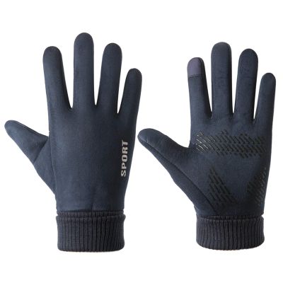 FUFU Gloves Cycling Gloves,Winter Waterproof Touchscreen Gloves Windproof Thermal Gloves with Non-Slip Full Finger for Driving,Running (Color : Blue)