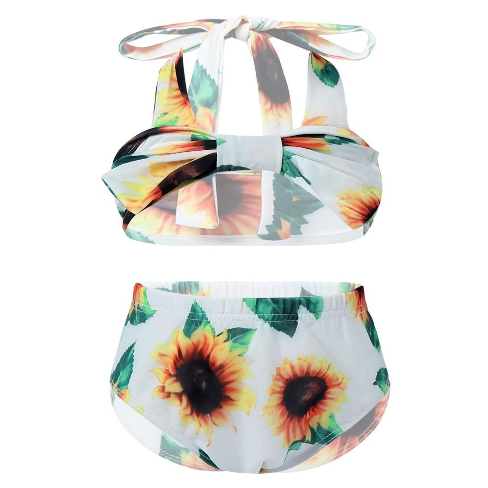 renvena Baby Girls Sunflower Halter Bikini Top with Swim Short Bottoms for Kids Swimsuit Summer Holiday Sunsuit Sunflower 3-6 Months
