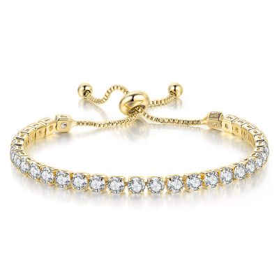Tennis Bracelets for Women 14K Gold Plated Diamond AAA+ Cubic Zirconia CZ Dainty Classic Adjustable Slider Bracelet Silver Fashion Jewelry Wedding Gift
