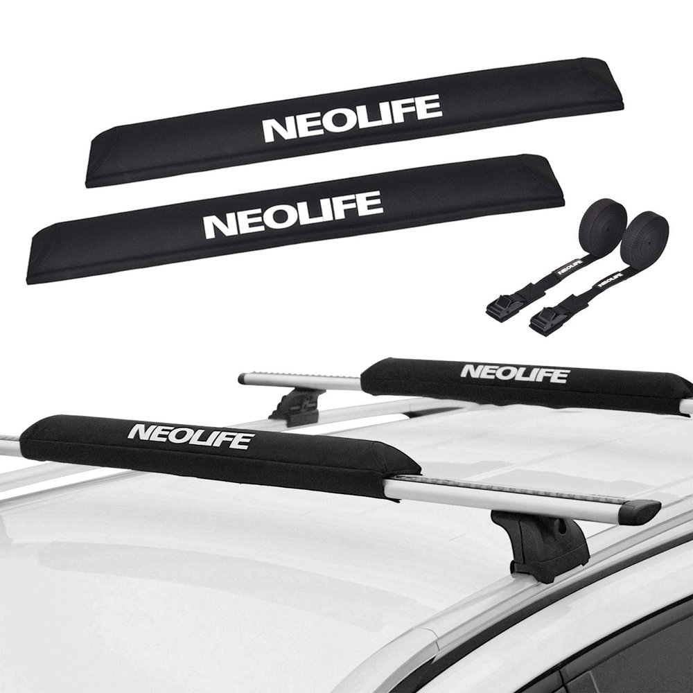 WONITAGO Soft Roof Rack Pads with Two 15 Ft Tie Down Straps for Surfboard, SUP Paddleboard, Snowboard, 34inch (Pair) Black