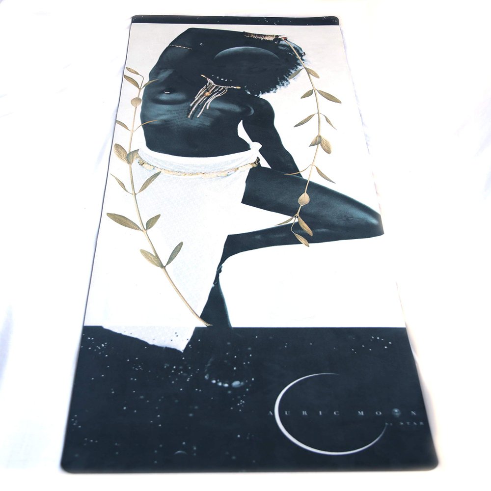 Auric Moon Goddess Luxury Suede Yoga Mat White, Black, Gold 5 ft. x 2 ft.
