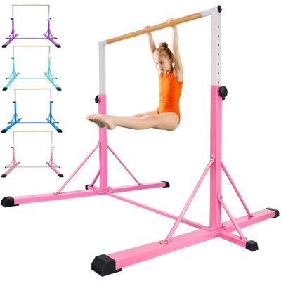FC FUNCHEER Gymnastics Bar for Kids Ages 3-15, 35" to 60" Adjustable Height, 4FT Wide Base - Professional Kip Bar with 360 Stability & Fiberglass Crossbar, Easy Fold&Solid Design for Home Training
