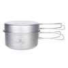iBasingo Titanium Camping Cookware Set with Folding Handle Ultralight Backpacking Cookset 1000ml Pot & 500ml Pan Compact Outdoor Hiking Cooking Mess kit Ti2042C view 1