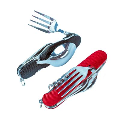 Cluck 6-in-1 Multi-Function Camping Utensil Flatware Set Detachable Spoon Fork Knife Combo Mess Kit with Carrying Pouch (Red + Black)