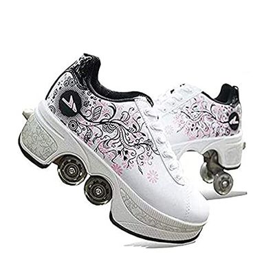 CHSSIH Roller Skates for Women,Shoes with Wheels for Girls Roller skatesfor Girls Ages 6-12, Adult Parkour Quad Roller Shoes Inline Skates Children'sOutdoor Skates,D-6.5