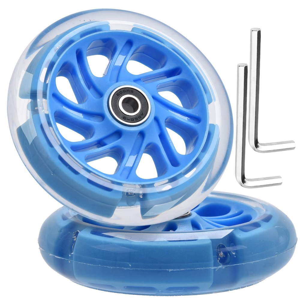 120mm x 28mm Light-up Kick Scooter Front Wheels 8mm OD Inline, LED Bearing Skateboard Silent Flash Wheel with Bearings ABEC-9 for Foldable Micro Mini 2-3-4 Wheel Kids Scooter Kickboard