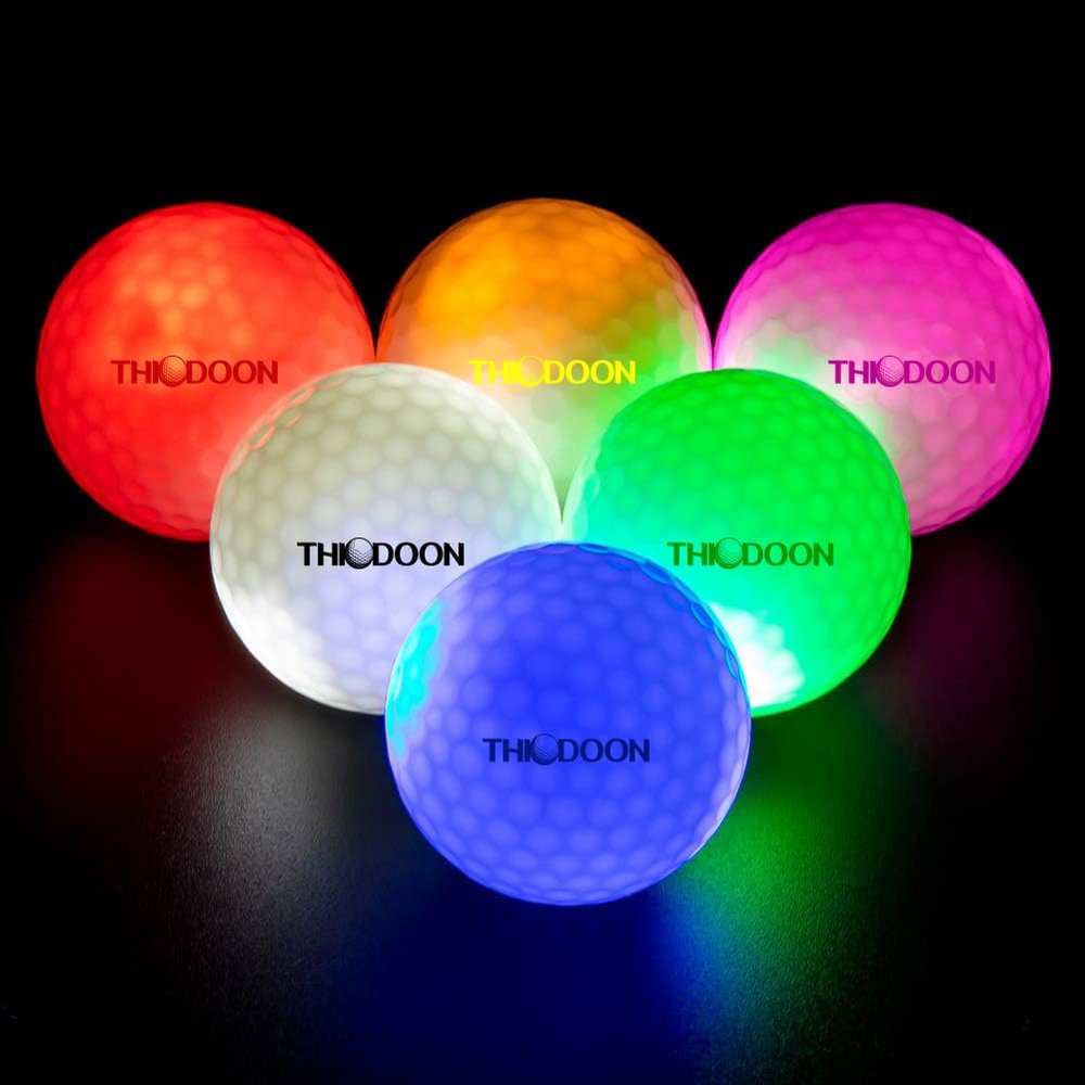 THIODOON New Glow in Dark Golf Balls Resettable Time LED Ball Light up Golfer Gift Ball Night Glowing Sports Balls Glow Nighttime Lighted 40 Hours Battery Life (6-Pack Multicolor)