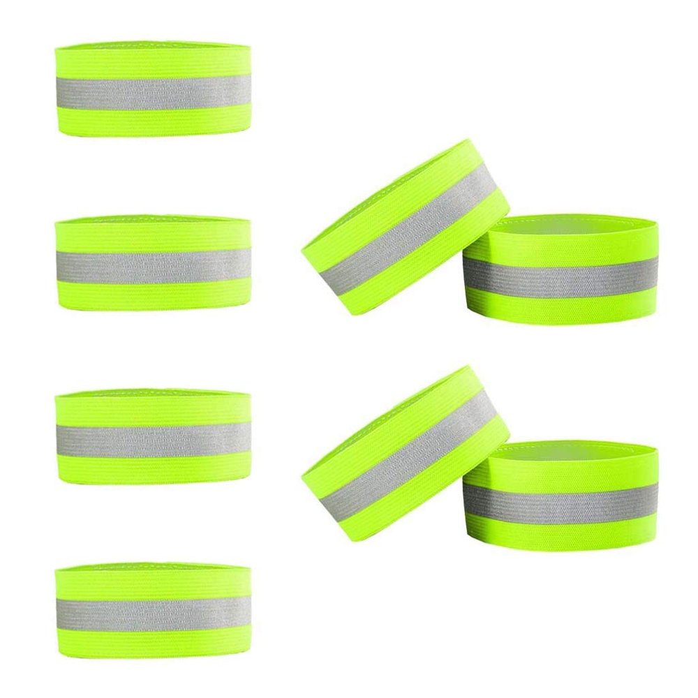 Juland 8 PCS Reflective Wristbands Adjustable Elastic Running Gear Arm Bands Belt High Visibility Safety Reflector Straps Bicycle Pants Cuff Clip for Runners Women Kids Men Fluorescent Green