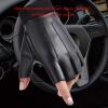 FUFU Gloves Men's Fingerless PU Gloves Winter Stretch Knitted Half Finger Gloves view 2