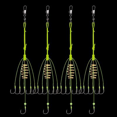 Dyxssm Fishing Feeder Carp Fishing Hooks with Fishing Spring Carp Feeder (Pack of 4) (Green, 6#)