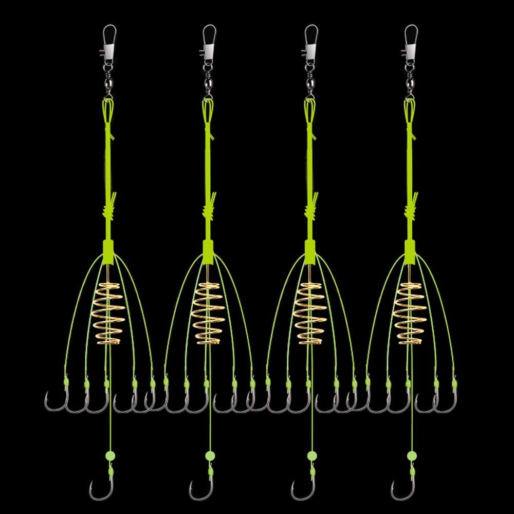 Dyxssm Fishing Feeder Carp Fishing Hooks with Fishing Spring Carp Feeder (Pack of 4) (Green, 6#)