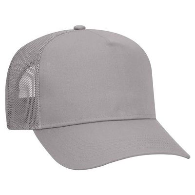 Ashen Fane Cotton Blend Twill 5 Panel Pro Style Mid Profile Mesh Back Trucker Hat, Gray