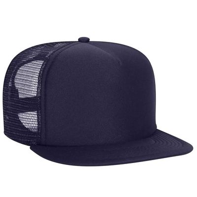 Ashen Fane Polyester Flat Bill Foam Front 5 Panel High Crown Mesh Back Trucker Snapback Hat, Navy